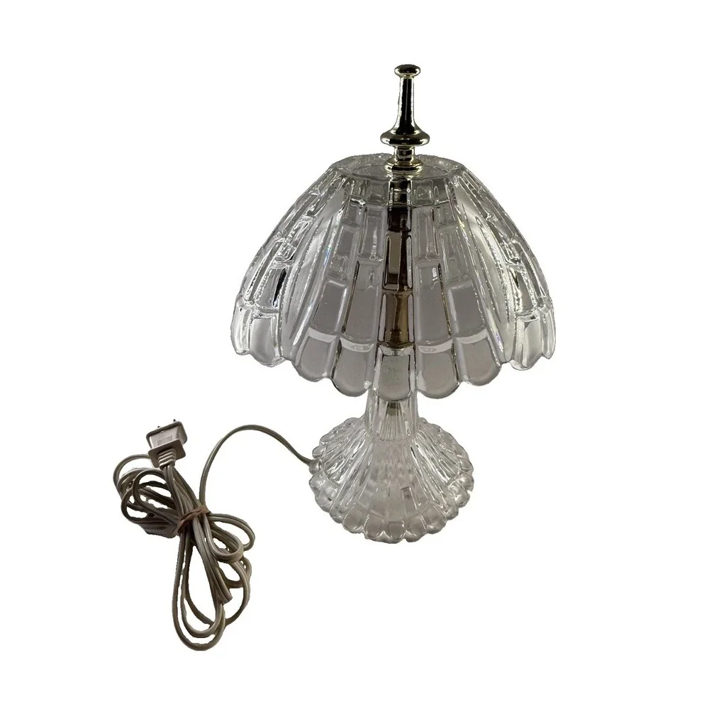 Vintage Glass Mushroom Lamp Boudoir Crystal Hollywood Regency Bedside Vanity